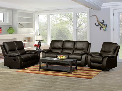 Living Room Furniture Reclining and Sliding Seats Sets 1415 Dark Brown Set w Manual Recliner