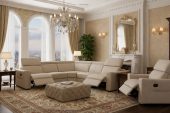 Living Room Furniture Reclining and Sliding Seats Sets 6021 Cream Sectional and armchair w/ manual recliners